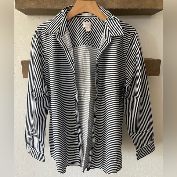 Chico’s| Horizontal Stripe Shirt, No-Iron Button Down Blouse, Size 1/Medium••• - Picture 6 of 15